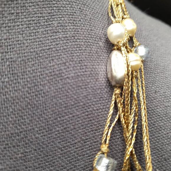 Coldwater Creek Faux Pearl Gold Chain Necklace, Five Double Strands, 19 Inches - Picture 5 of 12